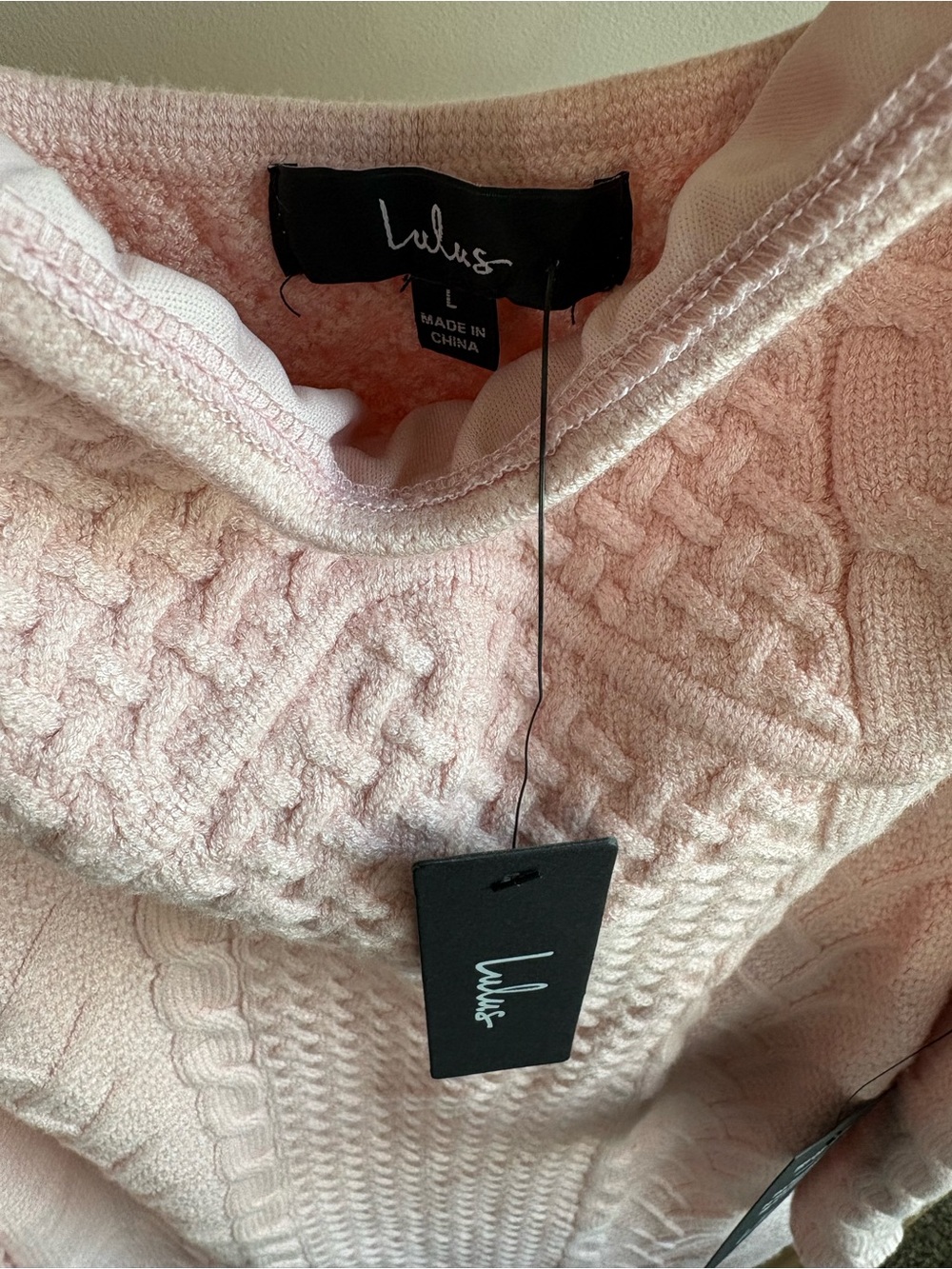 NWT Lulu's Soft Blush Pink Cable-Knit Sweater Dress - Picture 5 of 7